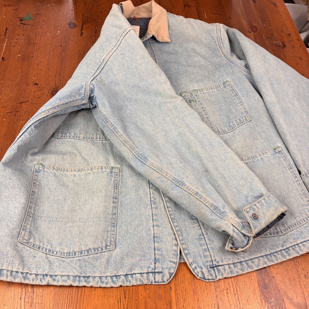 Vintage 80s OshKosh BGosh Blanket Lined Denim Chore Jacket USA Made Workwear 46R - Picture 12 of 15